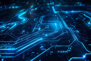 Futuristic technology abstract background with blue glowing lines and digital circuits