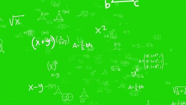 Mathematical formulas algorithm on green screen background