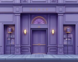 Luxurious Purple and Gold Boutique Storefront Design with Elegant Facade Architecture
