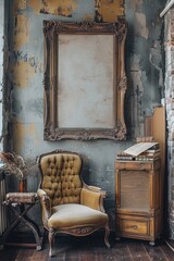 Rustic Interior Design with Mock Up Frame and Vintage Furniture