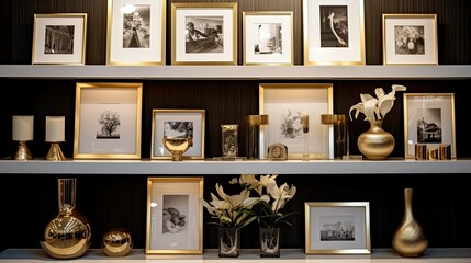 shelf golden frames