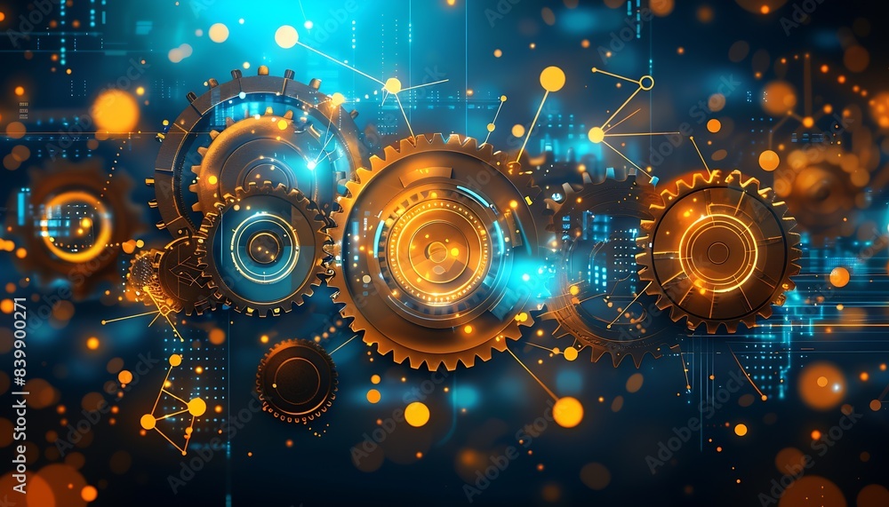 Aufkleber interconnected gears representing different data sources and systems integrated : Generative AI