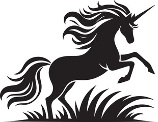 black silhouette horse jumping over grass