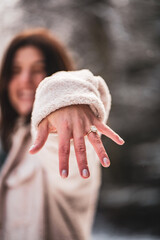 woman hand with engagement ring 