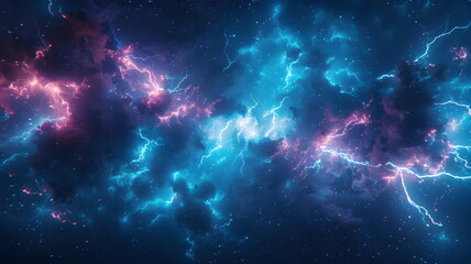 Naklejka premium Strike of lightning on dark, futuristic light background