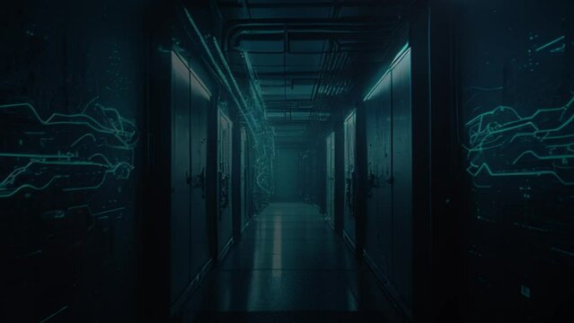 Futuristic dark sci-fi corridor with flashing lights. Concept danger animation.