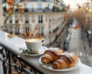 Coffee and Croissants on a Charming Parisian Balcony With Cityscape View