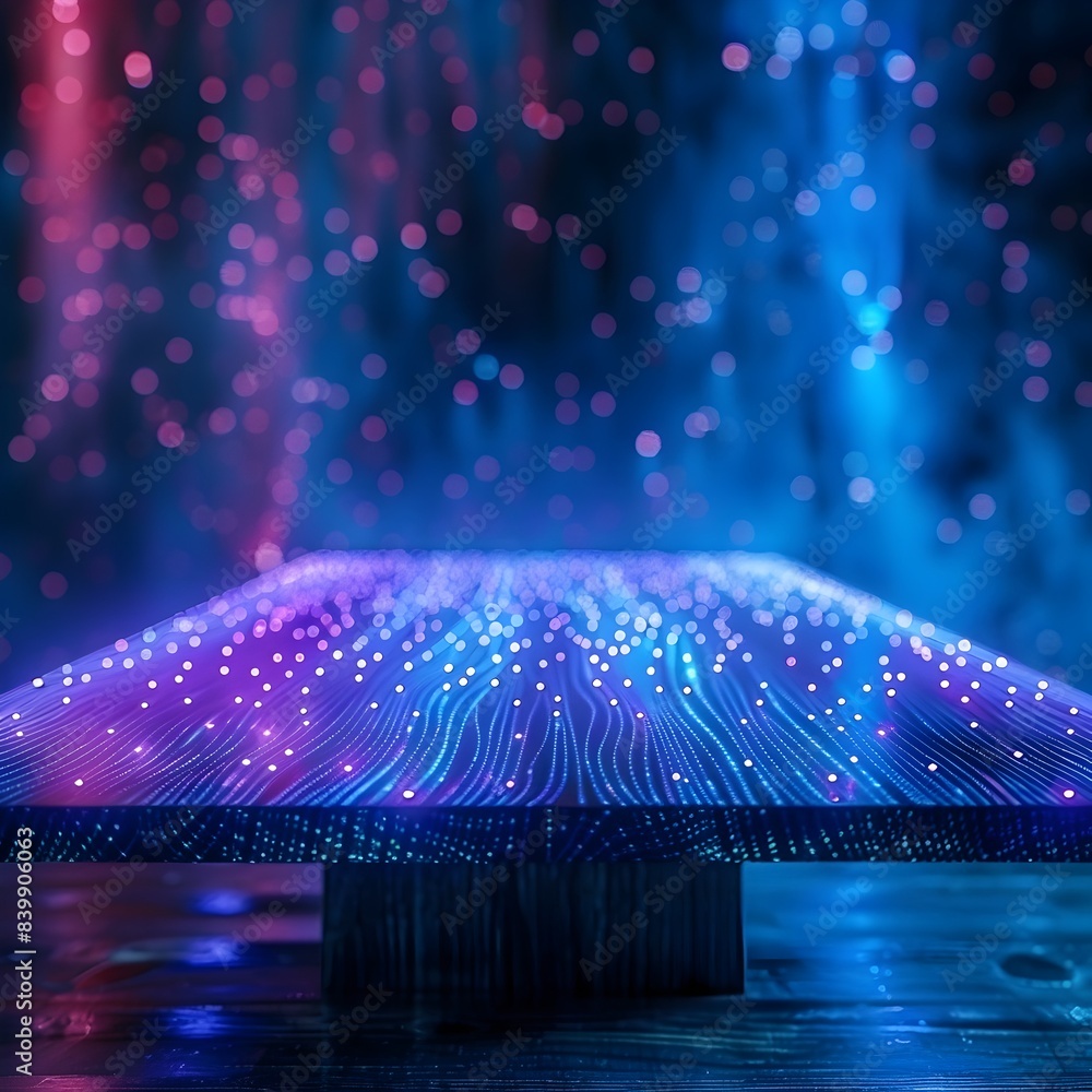 Aufkleber glowing fiber optic futuristic table for innovative product display concept with empty copy space