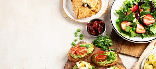 Summer table with various food.