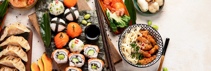 Assortment of japanese traditional dishes. Asian food.