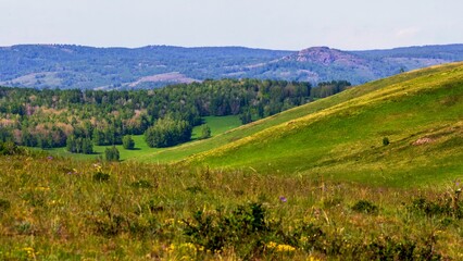 mountain landscapes of the Irandyk ridge in the Southern Urals on a summer day