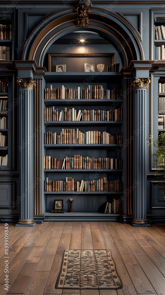 Poster elegant library backdrop for scholarly product presentation and display