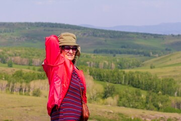 beautiful mature women travels through the mountains of the Southern Urals