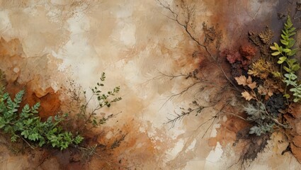 Autumn Bark and Moss Texture on Grungy Vintage Wall