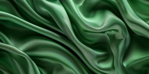 Obraz premium Luxurious Green Silk Fabric Folded Background for Posters, Banners, and Cover Designs - HD Wallpaper with Smooth Drapery，Empty smooth green silk fabric folded cloth background, green screen backgrou