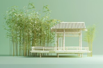 A bamboo structure with vines growing on it