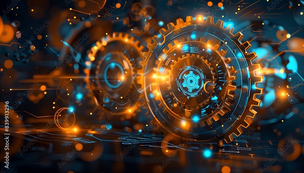 Aufkleber interconnected gears representing different data sources and systems integrated : Generative AI
