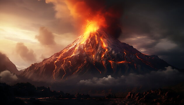 the lava is seen from the top of the volcanic mountain, generative ai