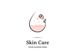 Nature Skincare with sparkling skin and drop shape cosmetics logo design template	