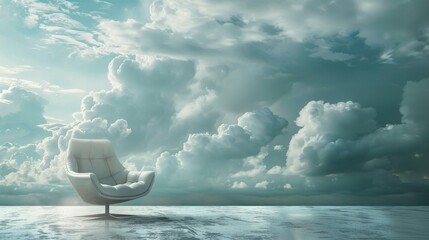 Chic chair placed on the runway, against a dramatic sky, embodying the essence of growth and achievement