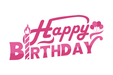 Happy birthday typography text vector. Birthday party element design with birthday candle and balloons.