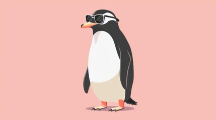 Fototapeta premium Cool penguin wearing sunglasses, isolated on pink background