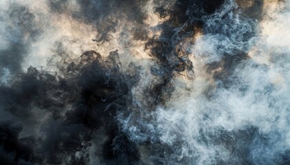 Obraz premium Dark and thick clouds of smoke after the explosion. Natural disaster, explosion, fire, earthquake. Natural disaster concept. Mist wallpaper.