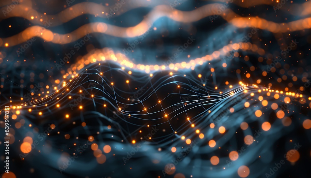 Poster Neural network visualization with glowing nodes