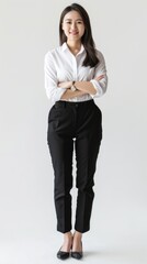 Confident Young Asian Businesswoman Standing with Crossed Arms on White Background - Concept of Female Leadership, Business Success, and Professional Confidence