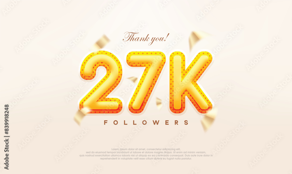 Wall mural yellow gold number 27k thanks to followers, modern and premium vector design. - Wall murals