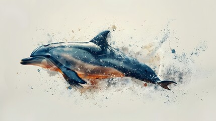 Obraz premium A charming anime illustration of a playful dolphin leaping joyfully through the air against a blank white surface, Generative AI