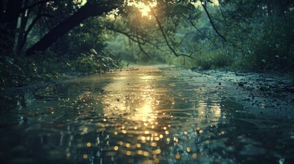 Fototapeta premium Arid whispers fade, drowned by rain's symphony of abundance, nature's jubilant chorus.