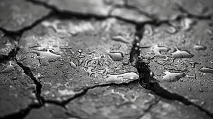 Fototapeta premium Cracked earth sighs, drinking deeply of rain's soothing embrace, a whispered gratitude.