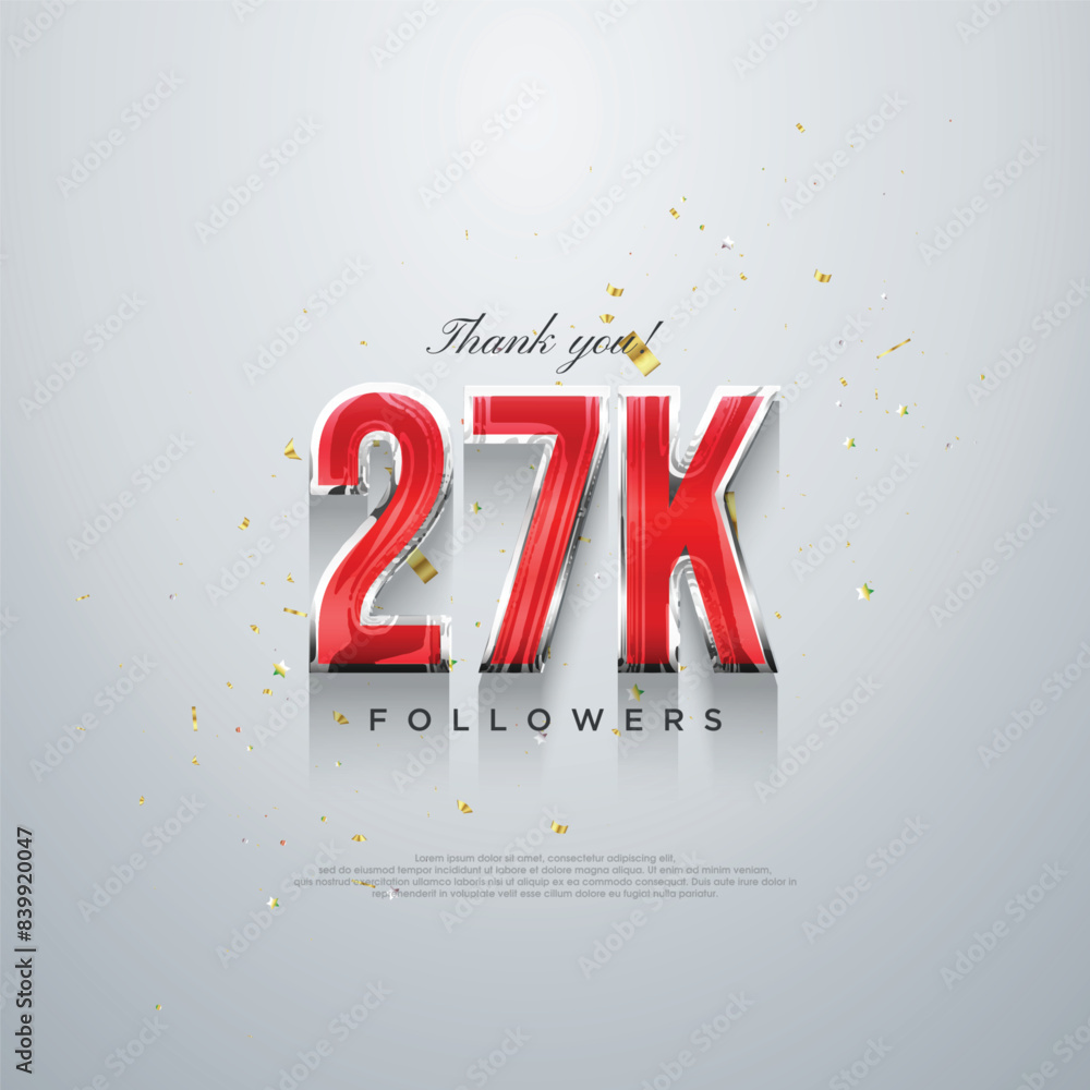 Wall mural thank you 27k followers, red numbers design on a white background. - Wall murals