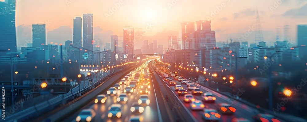 Poster smart city implementing innovative traffic systems to reduce emissions and improve air