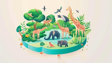 Biodiversity conservation, with illustrations of endangered species and efforts to protect them, such as breeding programs and habitat restoration