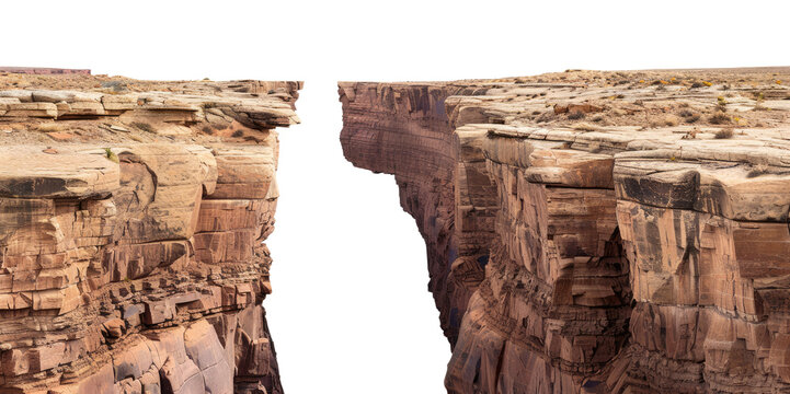 Canyon with a large gap between the two sides isolated on transparent background
