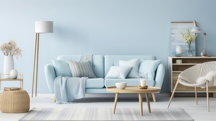 airy light blue living room