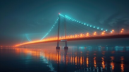 Fototapeta premium Saint Petersburg. Russia. Night panorama to the cable-stayed bridge