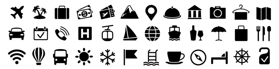 Travel icon. Tourism icon set silhouette. © DOBRYI VECHIR STUDYA