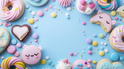 ドーナツとクッキーで作られたかわいいフレーム