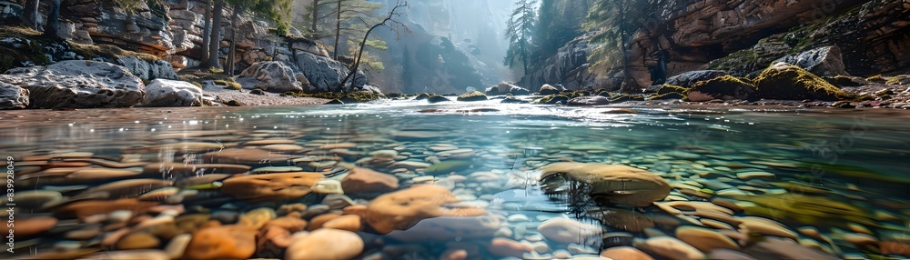 Aufkleber captivating mountain stream cascading through rugged cliffs in serene wilderness