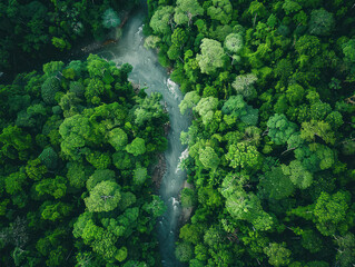 Naklejka premium Aerial View of a Winding River in the Jungle