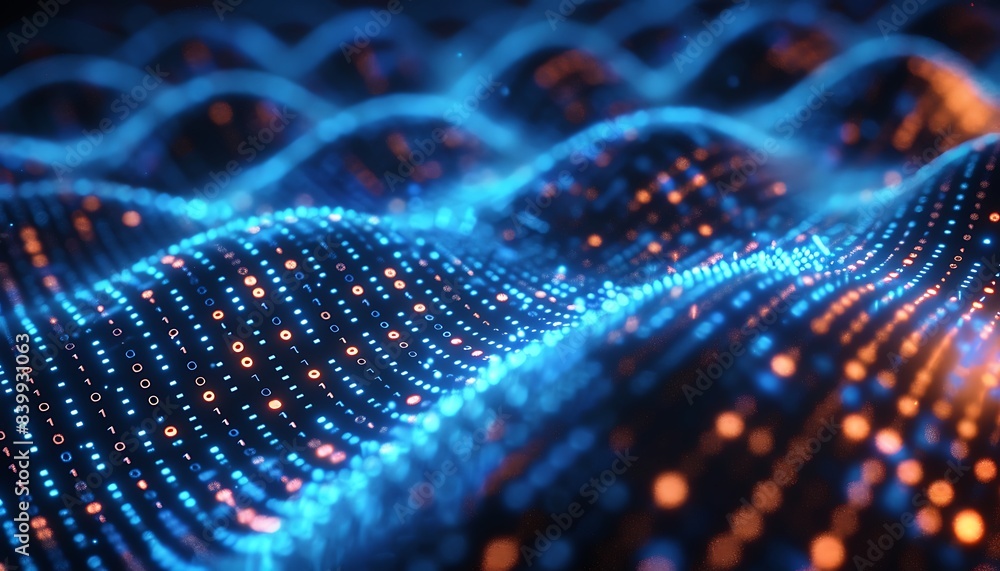 Leinwandbilder binary data waves flowing in digital space