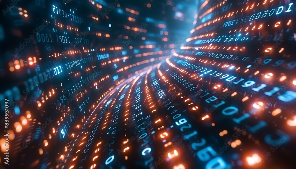 Leinwandbilder binary data waves flowing in digital space