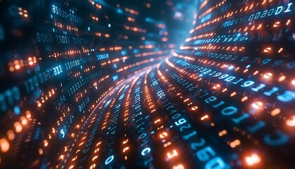 Binary data waves flowing in digital space