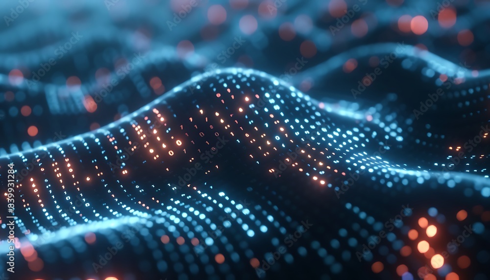 Fototapete binary data waves flowing in digital space