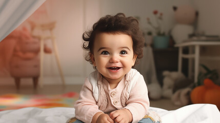 Fototapeta premium Adorable Baby Smiling in a Cozy Room 
