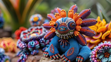 Traditional huichol bead ornament figures mexican
