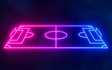 Abstract neon football field lines, 3d rendering.